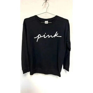 PINK Victoria's Secret Womens Black Long Sleeve Crew Neck Sweatshirt Size XS